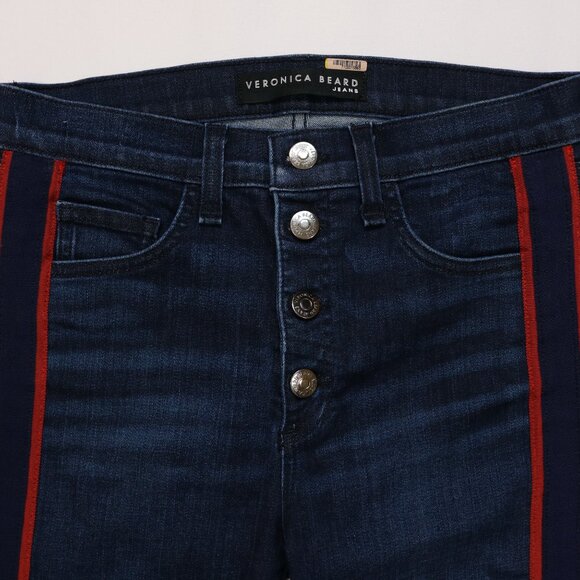 Veronica Beard Jeans Style JO720003 Carolyn Midnight Wash Red Stripe Button Fly - Picture 2 of 10